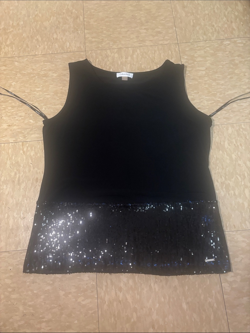 Calvin Klein Black Sleeveless Tank with Sequin Hem